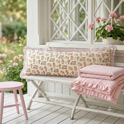 Cottage Cabbage Rose Ruffled Accent Pillow