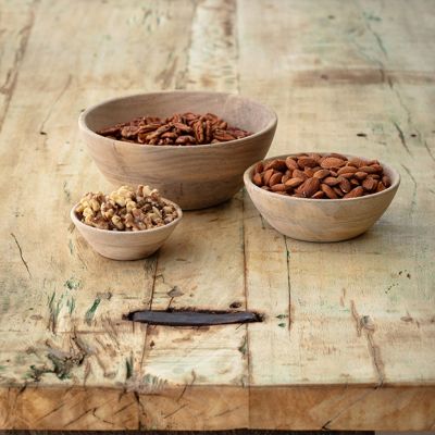 Cottage Farmhouse Wooden Bowl Set of 3