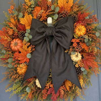 Cotton Fabric Black Wreath Bow