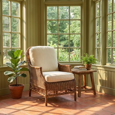 Country Cottage Cushioned Rattan Armchair | SHIPS FREE