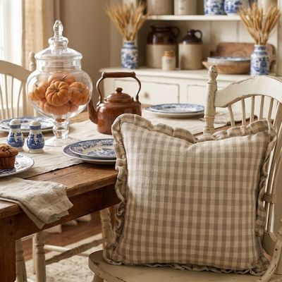 Country Cottage Tan Gingham Accent Pillow Set of 2
