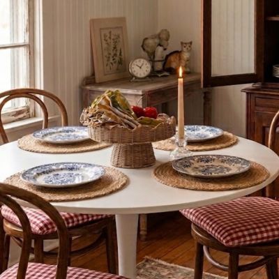 Country Hearth Scalloped Rattan Pedestal Stand
