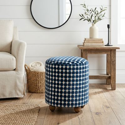 Country Manor Blue Dot Velvet Stool