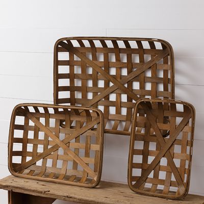 Country Wood Tobacco Basket Set of 3