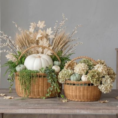Countryside Market Handled Rattan Baskets Set of 2