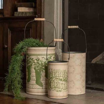 Cozy Christmas Decorative Metal Buckets Set of 3