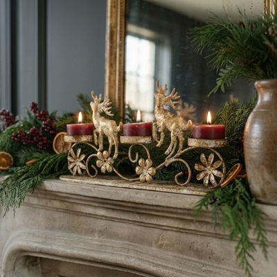 Dashing Reindeer Triple Tealight Candle Holder