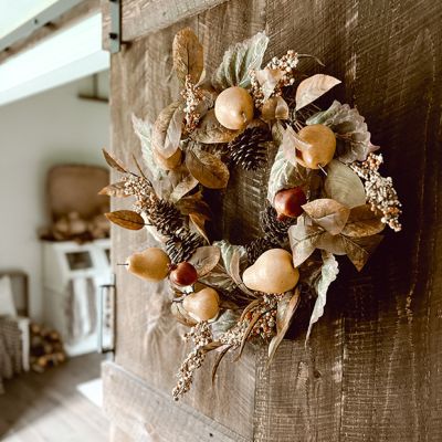 Decorative Faux Pears and Pomegranates Wreath