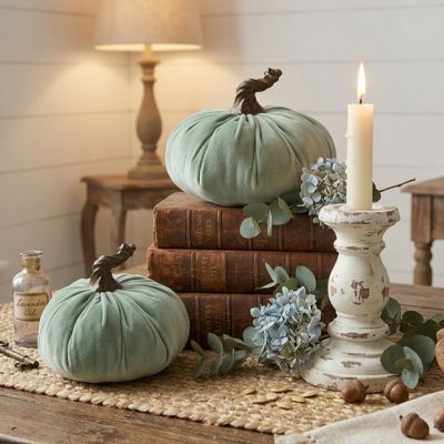 Decorative Velvet Pumpkin Set of 2 Green