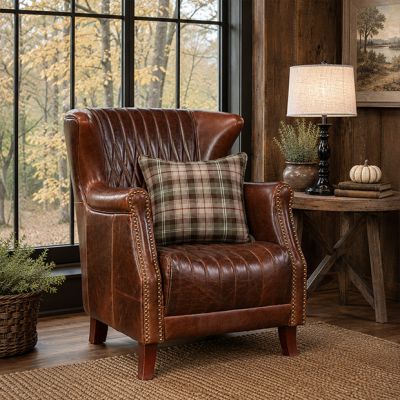 Diamond Quilted Leather Wing Back Chair