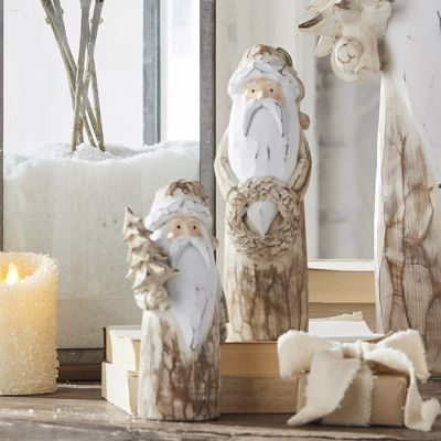 Distressed Carved Santa Tabletop Decor Set of 2
