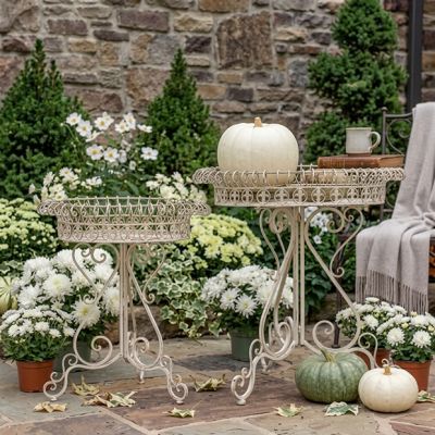 Distressed Iron Plant Stand Table Set of 2
