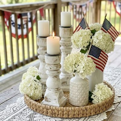 Distressed Wood Candle Holder Set of 3