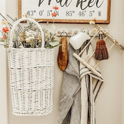 Double Handled White Wicker Basket Set of 2