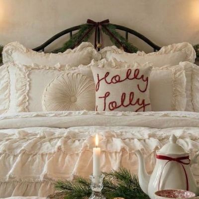 Embroidered Holly Jolly Accent Pillow