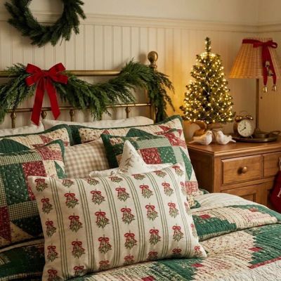 Embroidered Mistletoe Lumbar Pillow