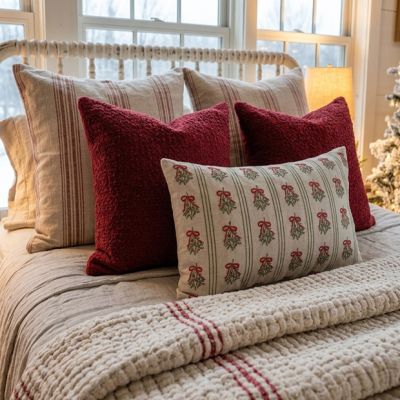 Embroidered Mistletoe Lumbar Pillow