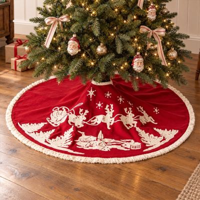 Embroidered Santa and Sleigh Tree Skirt
