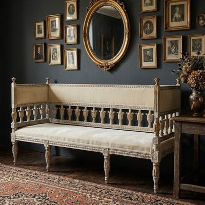 European Manor Whitewash Bench