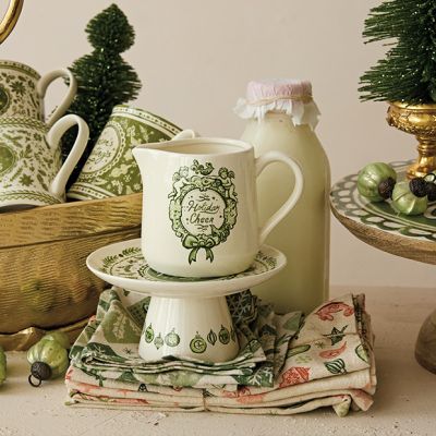 Evergreen Greetings Stoneware Holiday Pedestal