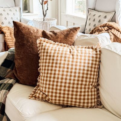 Fall Plaid Fringed Accent Pillow