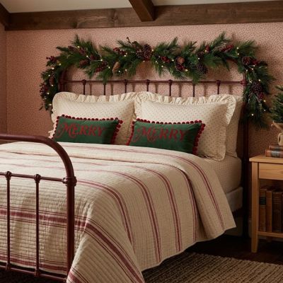 Farmhouse Stripe Kantha Pick Stitch Coverlet Red