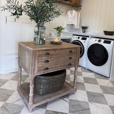 Farmhouse Work Console Island Driftwood