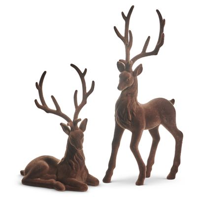 Faux Brown Velvet Large Deer Set of 2
