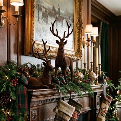 Faux Brown Velvet Large Deer Set of 2