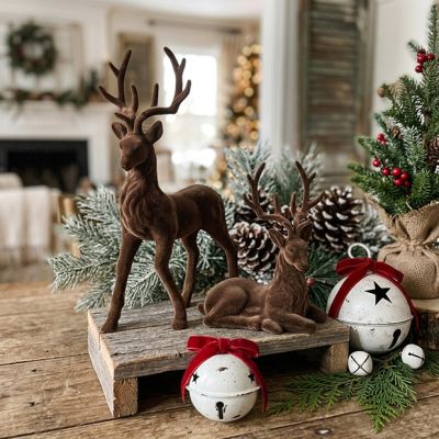 Faux Brown Velvet Medium Deer Set of 2