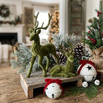 Faux Green Velvet Medium Deer Set of 2