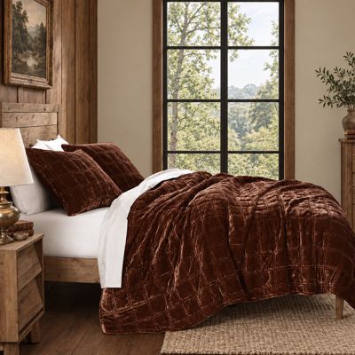 Faux Silk Velvet 3 Piece Double Box Stitch Quilt Set