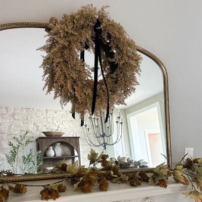 Faux Tan Cypress Wreath With Velvet Bow