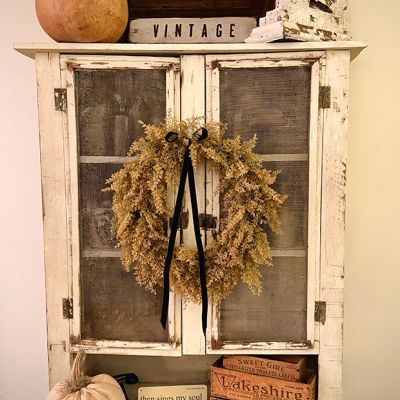 Faux Tan Cypress Wreath With Velvet Bow
