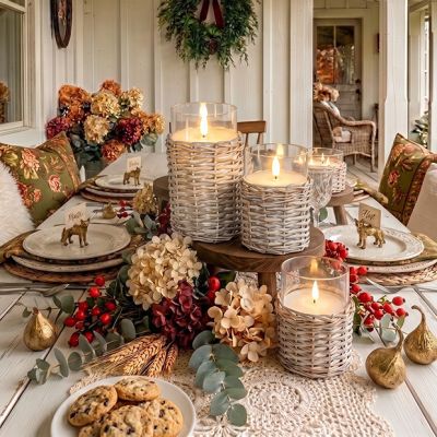 Fireside Wicker Glass Flameless Candle Set of 3