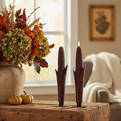Flameless Burgundy Harvest Corn Taper Set of 2