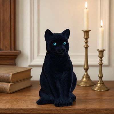 Flocked Black Cat Figurine