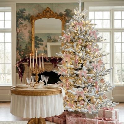 Flocked Faux Fir Pre Lit Christmas Tree 10 Foot
