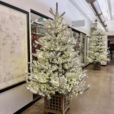 Flocked Faux Fir Pre Lit Christmas Tree 7.5 Foot