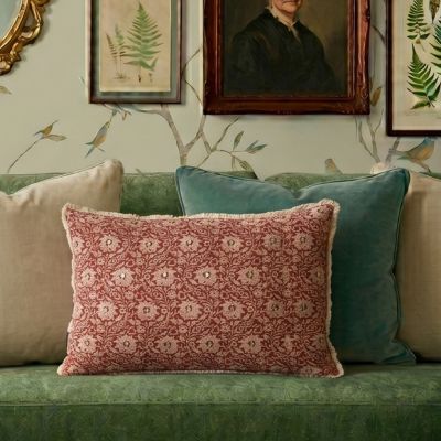 Floral Pattern Brick Red Lumbar Pillow
