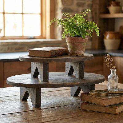 Footed Oval Wooden Riser Set of 2