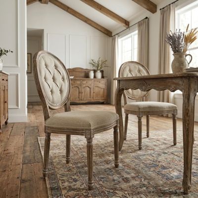 French Linen Tufted Side Chair