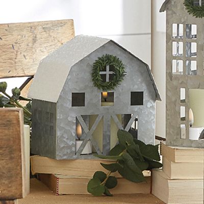 Galvanized Barn With Pine Wreath