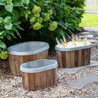 Galvanized Lined Wooden Container Set of 3