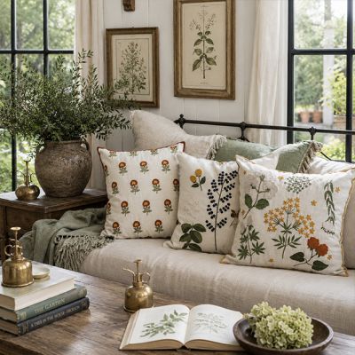 Garden Floral Embroidered Throw Pillow Collection