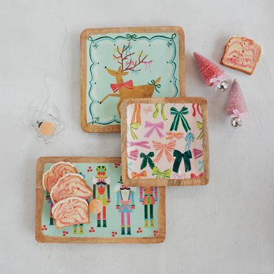 Gathered Christmas Enameled Wood Trays Set of 2