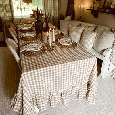 Gathered Farmhouse Ruffled Gingham Tablecloth