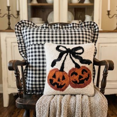 Gathered Harvest Pumpkin Cherries Hook Pillow