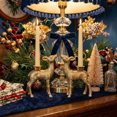 Gilded Christmas Reindeer Taper Holder Set of 2