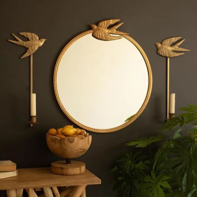 Gilded Sparrow Round Wall Mirror